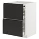 Modern kitchen cabinet: white METOD with black upplöv drawers, sleek design, semi-open for visibility.
