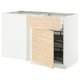 White ikea METOD kitchen unit with light ash drawer, partially open for storage.