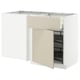 Modern white kitchen unit with beige door and pull-out shelf.
