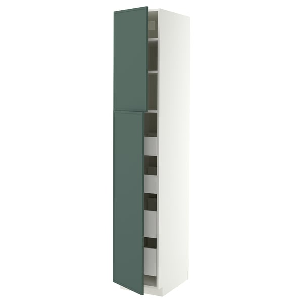 METOD / MAXIMERA Hi cab w 2 doors/4 drawers, white/Aspudden dark grey-green, 40x60x220 cm