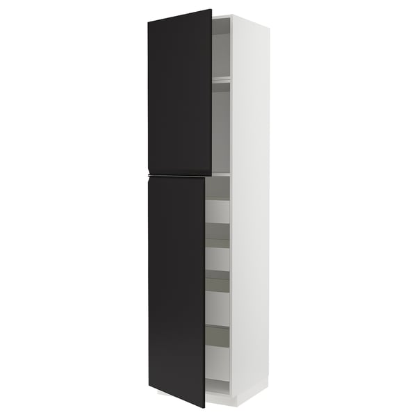 Modern kitchen cabinet: METOD in sleek black and white with minimalist handles.
