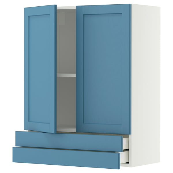 METOD / MAXIMERA Wall cabinet w 2 doors/2 drawers, white/Lerhyttan blue, 80x100 cm