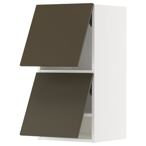 Dark brown kitchen cabinet set with beige accents, sleek modern design.