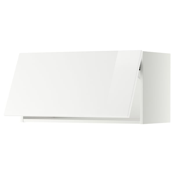 Modern white high-gloss kitchen cabinet with sleek design.