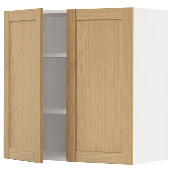 Modern light wood cabinet, METOD, two-door, framed, square, minimalist design.
