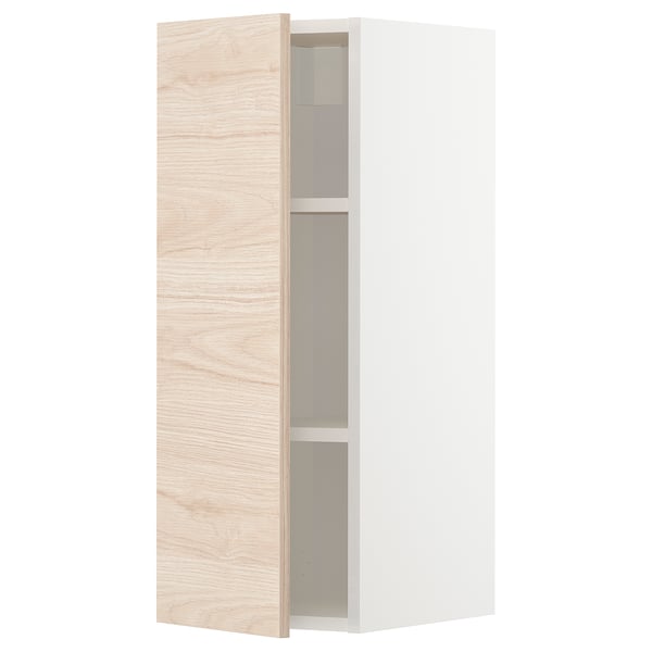 METOD kitchen cabinet, light ash wood, white interior, rectangular, modern design.