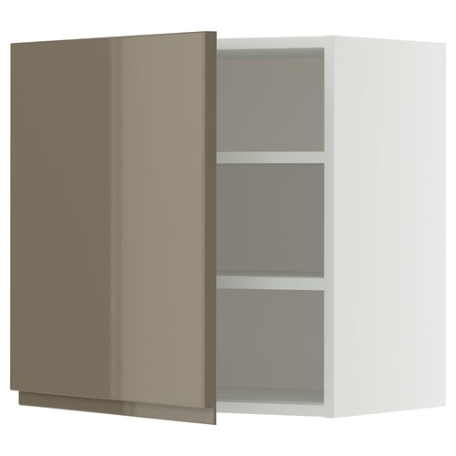 Modern kitchen cabinet in high gloss dark grey-brown with sleek design and adjustable shelves.