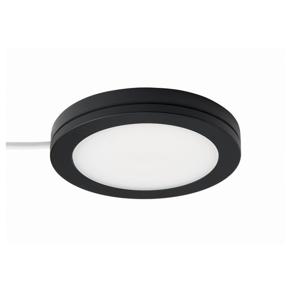 MITTLED black circular led light, sleek design, emits soft white glow, energy-efficient.