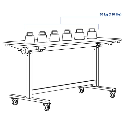 MITTZON Foldable table with castors, black, 140x70 cm