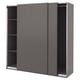 Modern grey PAX wardrobe with sliding doors, minimalist design.