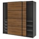 PAX / MEHAMN Wardrobe with sliding doors, dark grey black/double sided walnut, 200x66x201 cm