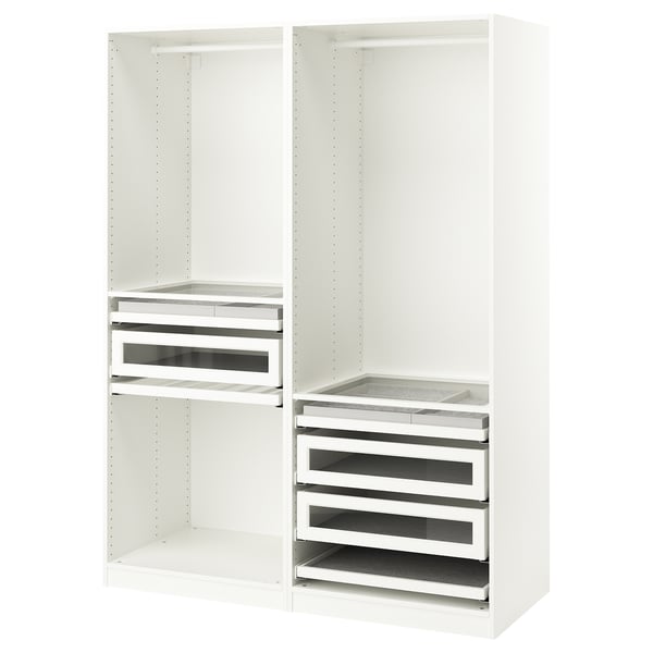 White PAX wardrobe with shelves and drawers, modern design.