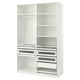 White PAX wardrobe with glass drawers and shelves in a minimalist design.