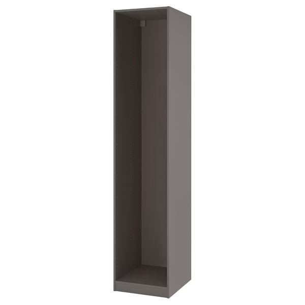 Grey PAX wardrobe frame: tall, rectangular, modern, open storage - particleboard & paper foil.