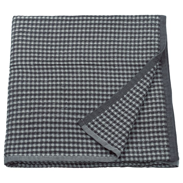 Grey chequered PELARTUJA cotton bedspread, reversible, square shape with waffle weave texture.