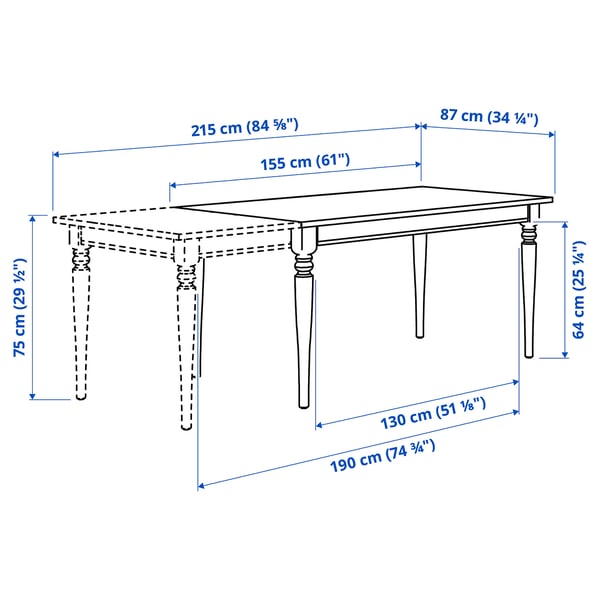 ROSENTORP Extendable table, black, 155/215x87 cm
