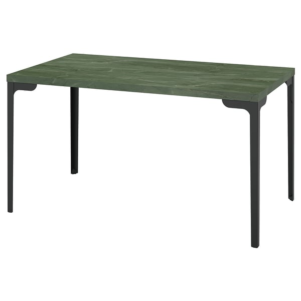 A green SKÅLSTA table with a rectangular top and black metal legs.