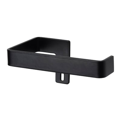 A black SKOGSVIKEN wall-mounted storage bracket made of steel with a sleek, modern design.