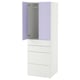 SMÅSTAD white wardrobe with purple doors, three drawers, adjustable feet.