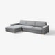 Modern grey l-shaped sofa, SÖRVALLEN, minimalist style, wooden legs, 3 seats, one chaise.