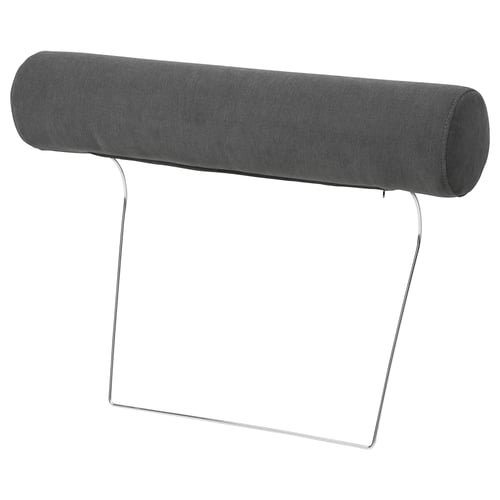 A black SÖRVALLEN headrest with a cylindrical shape and sleek chrome metal support.