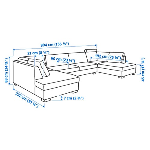 Illustration with measurements for the product: SÖRVALLEN.