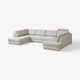 Modern light grey l-shaped SÖRVALLEN sofa with wooden legs and minimalist design.