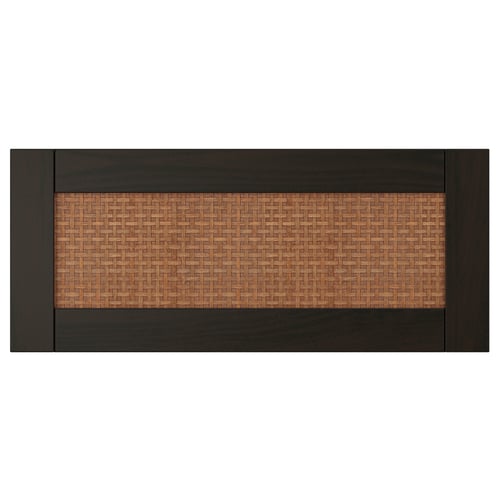 STUDSVIKEN, dark brown woven wood drawer front, rectangular, natural fibre design.