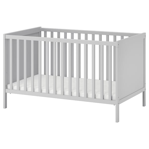 SUNDVIK white cot for baby, wooden frame, 4 sided, includes mattress base.