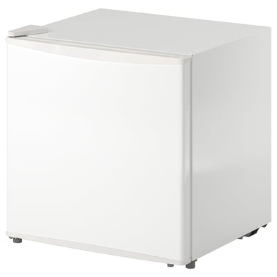 Small white fridge, compact design, ideal for small spaces, pillow top lid.