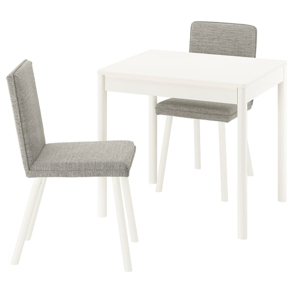 Small white dining set with grey chairs. Compact, clean design. Perfect for small spaces.