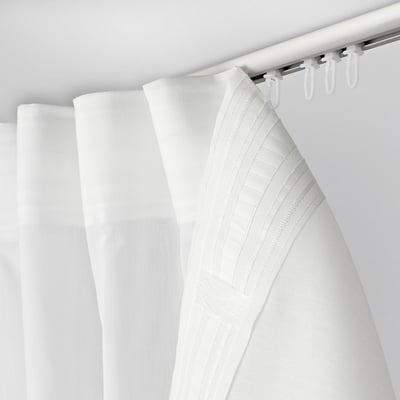 Hang shower curtain, closed, white hooks