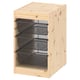A TROFAST light pine storage unit with three black mesh drawers, ideal for organising items.