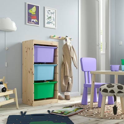 TROFAST Storage combination with boxes, light white stained pine/multicolour, 44x30x91 cm