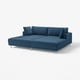 Blue modular sofa with deep cushions, chrome legs, clean design. Perfect for family relaxation.