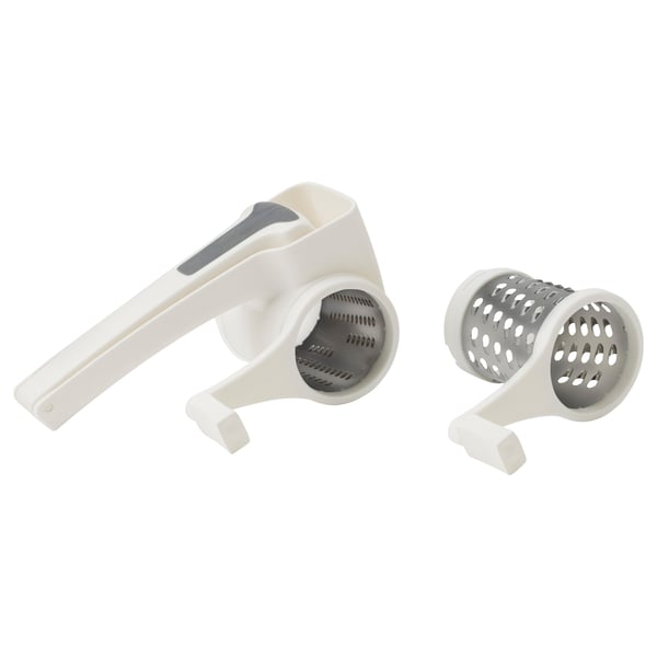White UPPFYLLD graters, one full and one with removable insert, designed for both hands, easy to clean.
