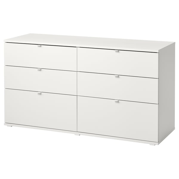 VIHALS chest, 6 drawers, white, modern, particleboard, safety feature.