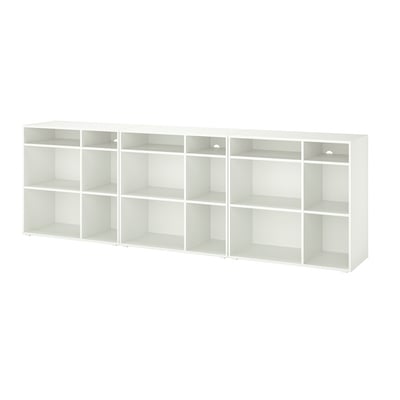 VIHALS white storage set, clean modern design, rectangular, multiple open shelves, sturdy particleboard, aligns units.