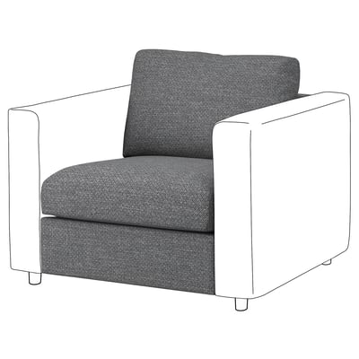 VIMLE grey sofa, modern minimalist design, boxy shape, upholstered with fabric, four legs.