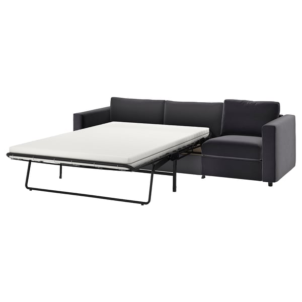 VIMLE sofa-bed in dark grey, modern design with thick mattress.