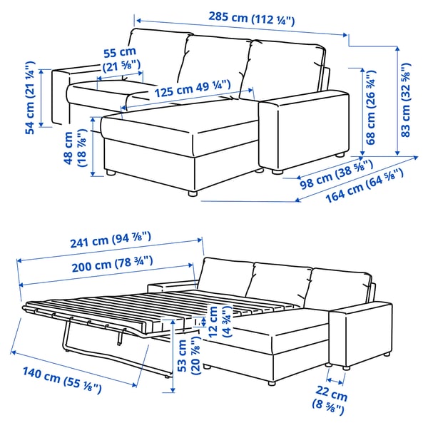 Illustration with measurements for the product: VIMLE.