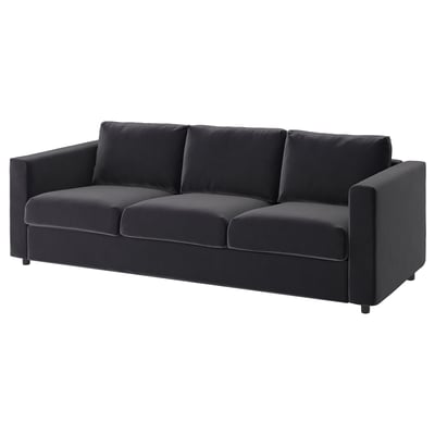 A dark grey VIMLE sofa with a modern, sleek design.