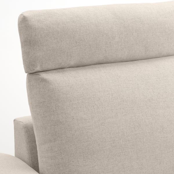Close-up of VIMLE sofas high-quality headrest, showcasing plush, removable fabric with neat stitching.