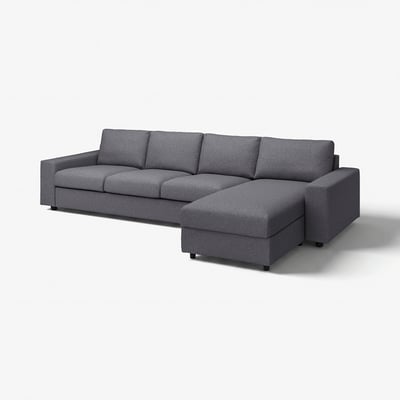 VIMLE grey l-shaped couch; modern, cosy, fabric-covered with storage chaise.