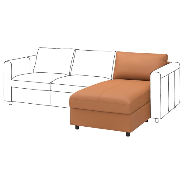 VIMLE sofa with chaise in brown leather.