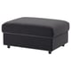 Dark grey rectangular VIMLE footstool with hidden storage, four black legs.