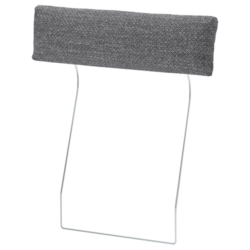 The VIMLE headrest in grey fabric, with a sleek metal frame, adds comfort and support to a sofa.