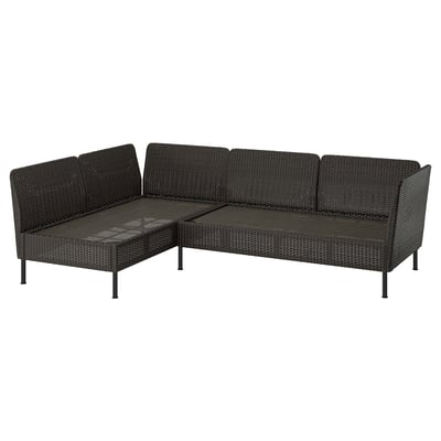 VITTSKÄR 3-seat modular corner sofa, outdoor/plastic rattan dark grey