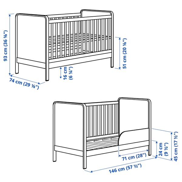 ÄLSKVÄRD Lit bébé, bouleau/blanc, 70x140 cm