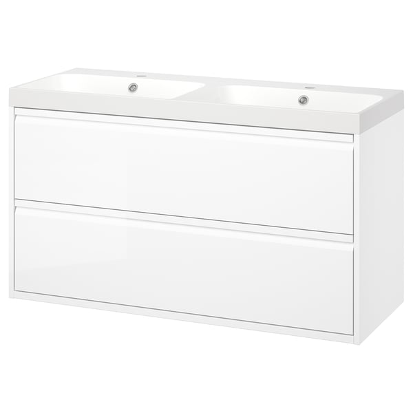 ÄNGSJÖN / BACKSJÖN Meuble lavabo avec tiroirs/vasque, brillant blanc, 120x48x69 cm